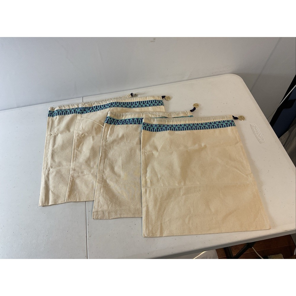 New Lot of 4 Tory Burch Dust Bag 12x15 Beige Drawstring Color Detail Logo Charm